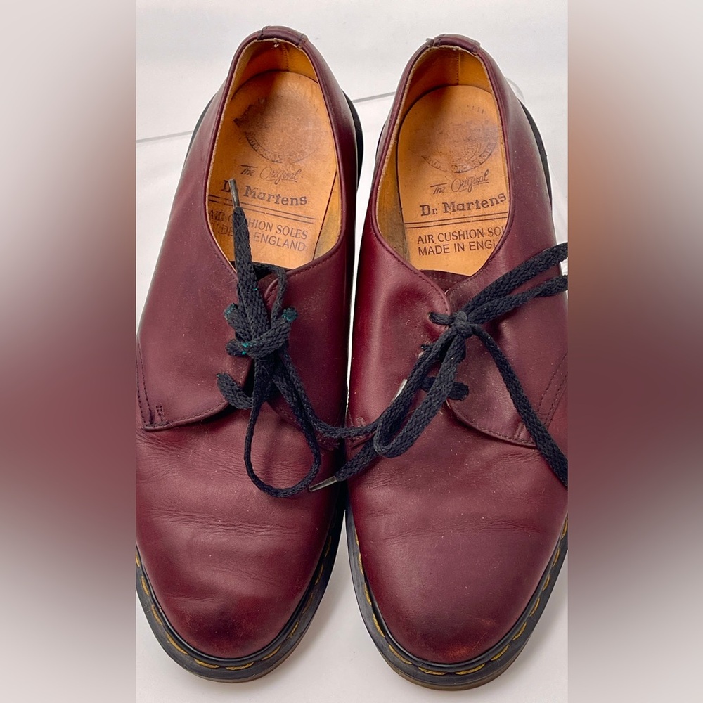 Vintage Dr Martens S33 Burgundy Oiled Leather Men's Oxfords w/ Air Cushion Soles